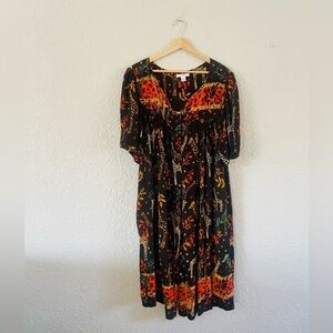 Chic Black and Orange Midi Dress